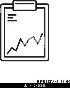 Patient's chart on clipboard line icon. Outline symbol of recovery graph. Health care and medicine concept flat vector illustration. Stock Vector