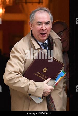 File photo dated 6/2/2020 of the then Attorney General Geoffrey Cox leaving a cabinet meeting at 10 Downing Street, London. The MP for Torridge and West Devon has said he does not believe he has breached parliamentary rules after a video emerged appearing to show him undertaking external work from his Westminster office. Issue date: Wednesday November 10, 2021. Stock Photo