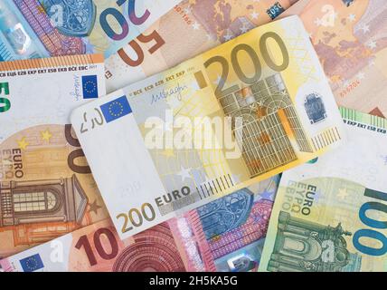 Euro banknotes, european currency, money, savings, stock market, cash of different banknotes Stock Photo