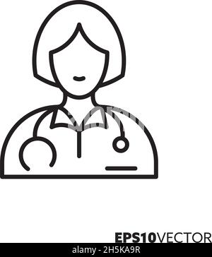 Female Doctor with stethoscope icon. Flat vector illustration Stock ...