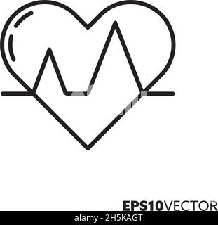 Heartbeat line icon. Outline symbol with heart shape and pulse graph. Health care and medicine concept flat vector illustration. Stock Vector