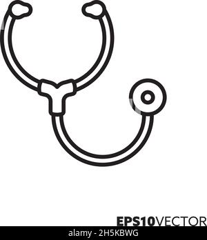Stethoscope line icon. Outline symbol of medical equipment. Health care concept flat vector illustration. Stock Vector