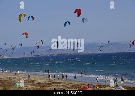 Kites on Los Lances Beach, Tarifa Stock Photo - Alamy