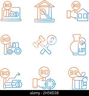 Types of bargaining gradient linear vector icons set Stock Vector