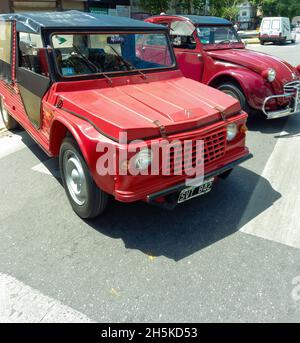 BUENOS AIRES, ARGENTINA - Nov 08, 2021: red Citroen Mehari 1970s lightweight recreation and utility vehicle, plastic body, fabric convertible top Expo Stock Photo