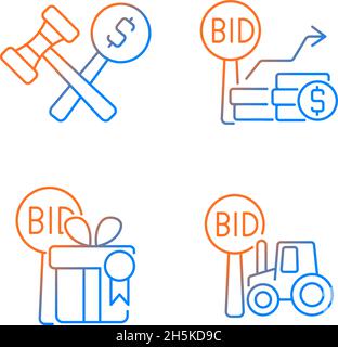 Agriculture auction components gradient linear vector icons set Stock Vector