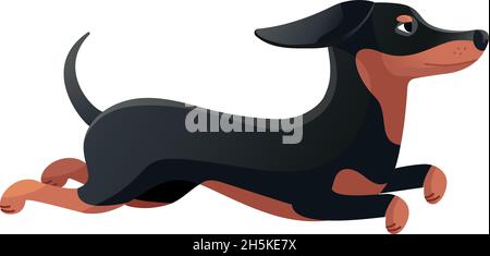 Dachshund jumping. Doggie weekend, cute animal flat icon vector illustration isolated on white background Stock Vector