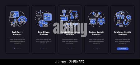 Successful business models black onboarding mobile app page screen Stock Vector