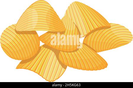 Cartoon potato chips. Salty crunchy ripple corrugated fastfood snacks, vector illustration isolated on white background Stock Vector