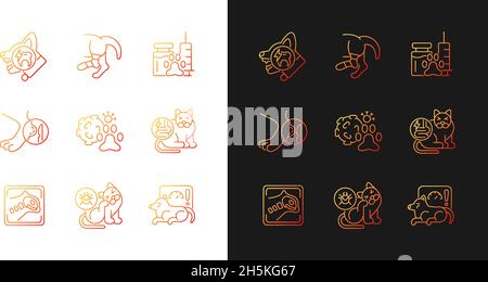 Pet physical injuries gradient icons set for dark and light mode Stock Vector