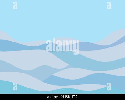 Winter landscape with snowy hills. Mountain landscape in a flat style, winter cold weather. View of the snow-capped hills. Design for prints and poste Stock Vector