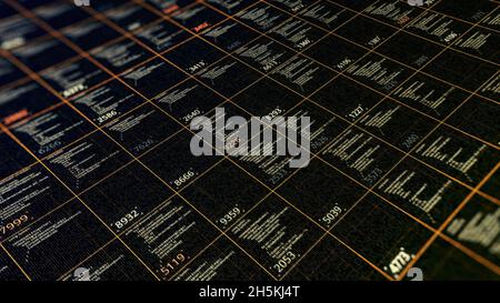 Futuristic hi tech graphic interface with digital code and data. Abstract chart of automatically programming code, artificial intelligence concept. Stock Photo