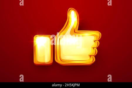 Golden like icon. Thumbs up approve symbol. Vector illustration Stock Vector