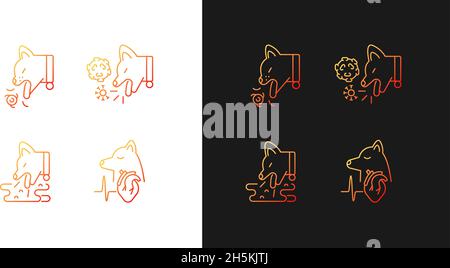 Pet stomach illness gradient icons set for dark and light mode Stock Vector