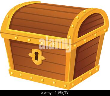 Closed treasures chest. Mysterious ancient vintage casket for magic user equipment, vector illustration isolated on white background Stock Vector