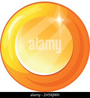 Circle jewel gem. Fantasy jewelry orange glow gemstone, gaming design, cartoon vector icon isolated on white background Stock Vector