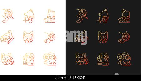 Domestic animal disease gradient icons set for dark and light mode Stock Vector