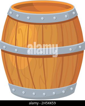 Cartoon wooden barrel. Oak pirate keg with wine rum whiskey honey beer for winery or brewery, wood alcohol cask pub, vector flat icon illustration isolated on white background Stock Vector