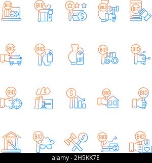 Auction gradient linear vector icons set Stock Vector