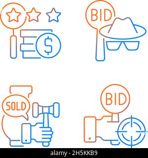 Auction components gradient linear vector icons set Stock Vector