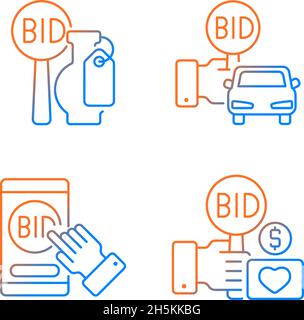 Auction items gradient linear vector icons set Stock Vector