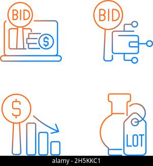 Electronic auctioning gradient linear vector icons set Stock Vector