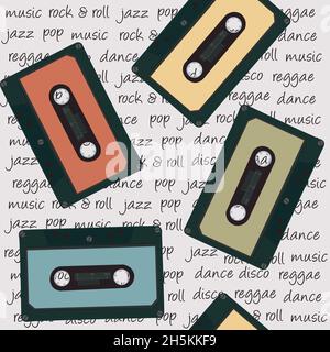 Retro musical background with audio cassettes Stock Vector