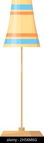 Cartoon torchere. Yellow floor lamp, illuminator with shade, vector illustration isolated on white background Stock Vector