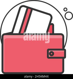 Money wallet with credit card. Flat style illustration. Isolated on white background. Stock Vector