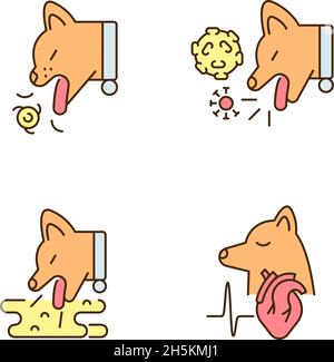 Pet stomach illness RGB color icons set Stock Vector