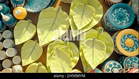 A top view of colored  potery Stock Photo