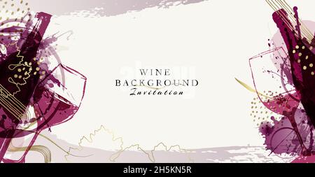 Elegant wine background design. Modern illustration wine glass and bottle with golden details. Elegant background for events, promotions, parties, Stock Vector