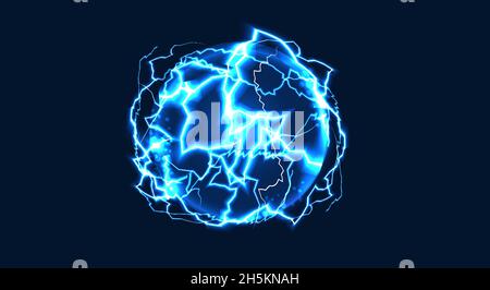 Electric ball and lightning strike, impact place, plasma sphere or ...