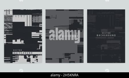 Set of abstract background cover designs. Screen error effect. Failure. Vector graphics. Abstract background strokes. Editable color. Halftone effect Stock Vector