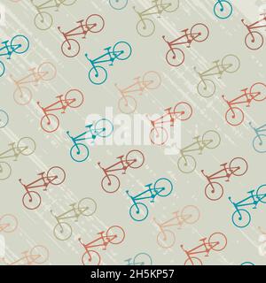 Vintage background with cartoon bicycles silhouettes Stock Vector