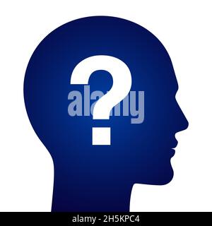 Mans head with a question mark inside. Psychological concept vector illustration. Stock Vector