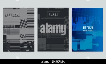 Set of abstract background cover designs. Screen error effect. Failure. Vector graphics. Abstract background strokes. Editable color. Halftone effect Stock Vector