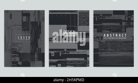 Set of abstract background cover designs. Screen error effect. Failure. Vector graphics. Abstract background strokes. Stock Vector