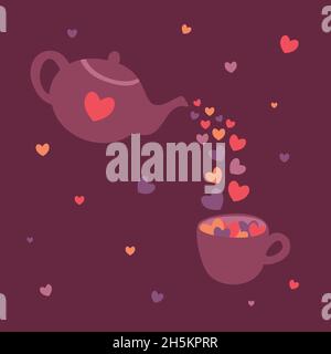 Vector illustration of teapot and cup with hearts. Design for Valentine's day. Stock Vector