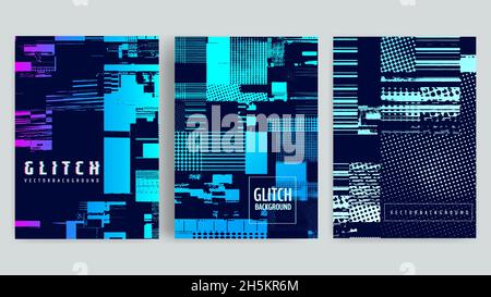 Set of abstract background cover designs. Screen error effect. Failure. Vector graphics. Abstract background strokes. Editable color Stock Vector