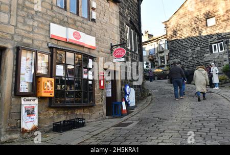 Heptonstall village post office in the Calderdale borough of West Yorkshire, England, Stock Photo
