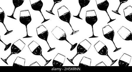 Seamless background pattern. Hand drawn wine glasses pattern. Background for decoration of textile garments, fabrics, packaging, web designs, brochure Stock Vector