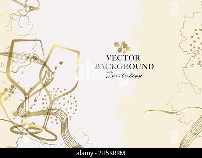 Elegant wine background design. Illustration of wine glasses and golden details. Elegant background for party and event invitation. Vector Stock Vector