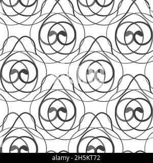 Stylized art deco style spiralling vector pattern background. Black white abstract backdrop with overlapping linking swirl motifs. Elegant repeat with Stock Vector