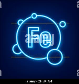 Mineral Fe Ferum blue shining pill capsule neon icon. Vector stock illustration. Stock Vector