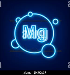 Blue magnesium neon sign. Magnesium mineral. Mg pill capsule. Vector stock illustration. Stock Vector