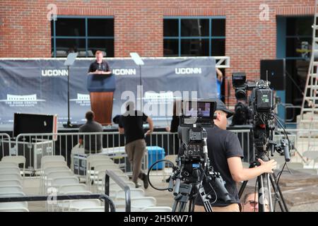 Preparing for U.S. President Joe Biden's visit to the Dodd Center for Human Rights at the University of Connecticut in Storrs, CT, U.S., Oct. 14, 2021. Stock Photo