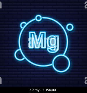 Blue magnesium neon sign. Magnesium mineral. Mg pill capsule. Vector stock illustration. Stock Vector