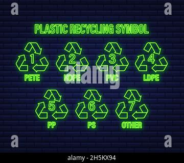 Recycle neon icon symbol vector. Plastic recycling, great design for any purposes. Recycle recycling symbol. Vector stock illustration Stock Vector