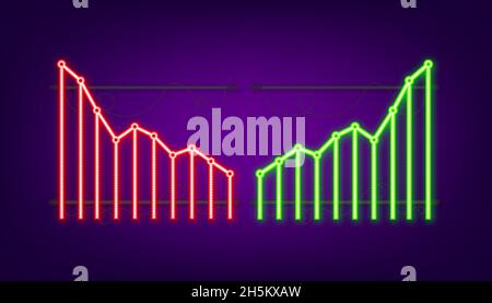 Profit and lost money or budget. Cash and rising graph arrow up, concept of business success. Capital earnings, benefit, neon. Vector stock Stock Vector